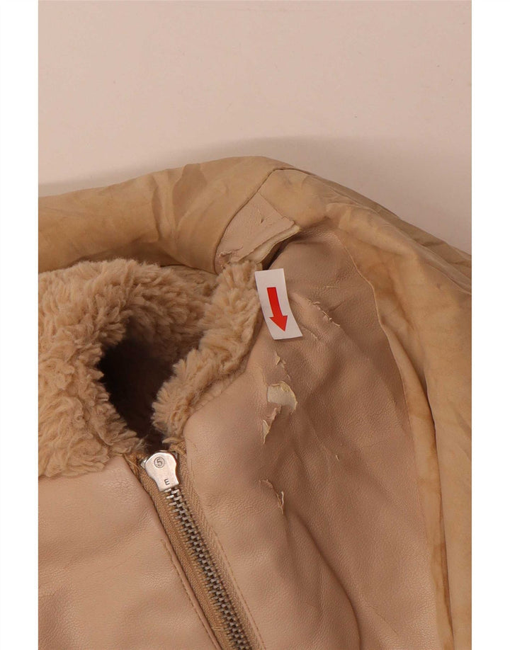 Zara Γυναικείο Teddy Bear Hooded Bomber Jacket UK 14 Medium Beige Polyester