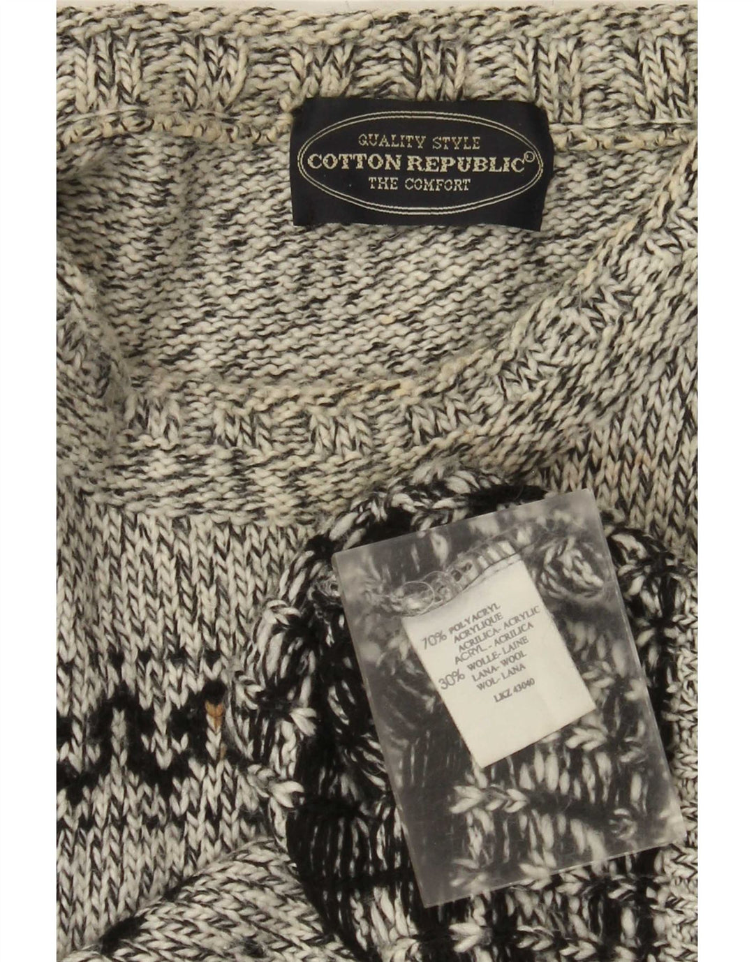 Ανδρικό πουλόβερ με λαιμόκοψη Cotton Republic Medium Grey Fair Isle