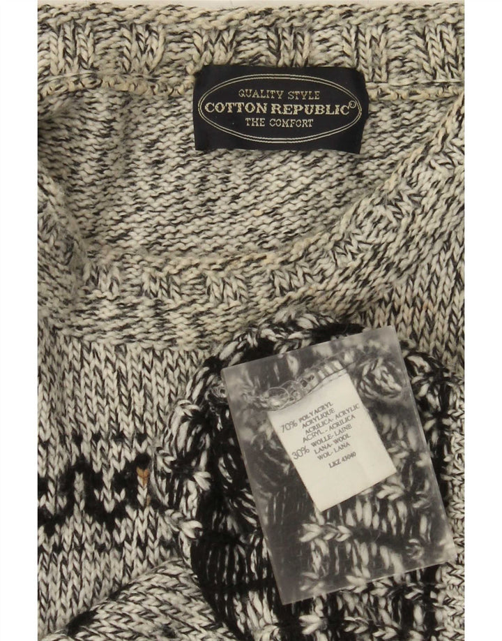 Ανδρικό πουλόβερ με λαιμόκοψη Cotton Republic Medium Grey Fair Isle