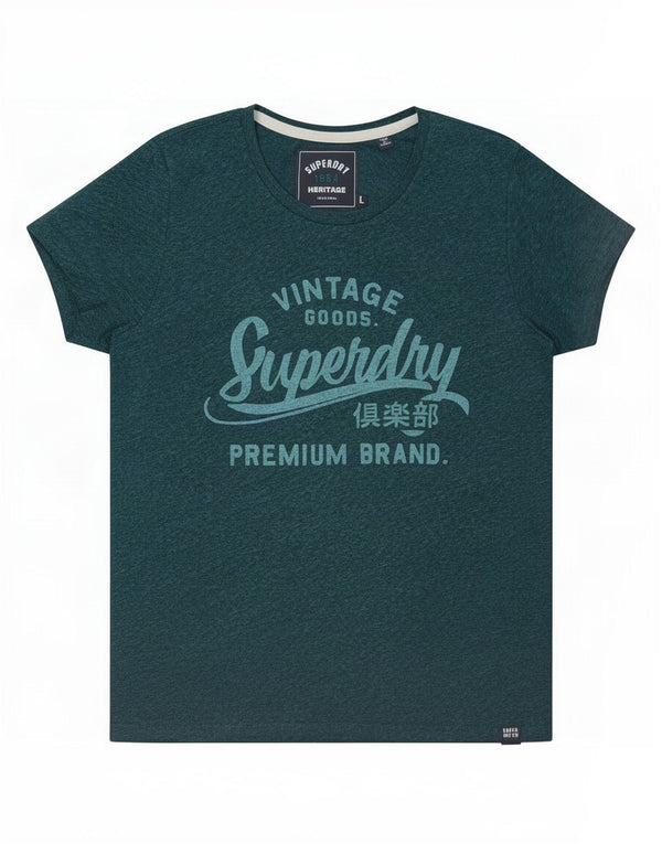 Γυναικείο γραφικό μπλουζάκι Superdry Top UK 14 Large Green Flecked Polyester