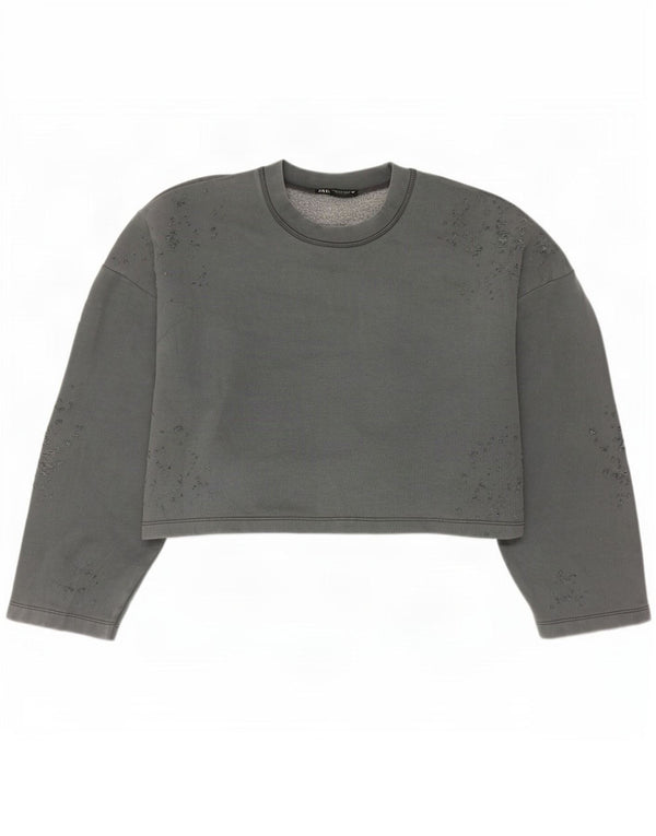 Zara Γυναικεία φούτερ Crop Oversized Jumper UK 14 Medium Grey Cotton