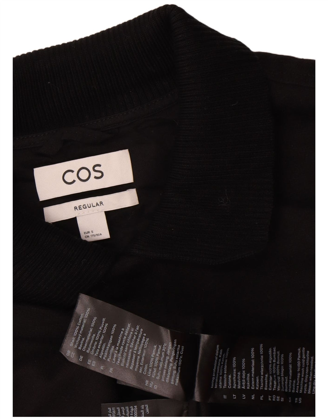 Cos Mens Regular Fit Bomber Jacket UK 34 Small Black Cotton