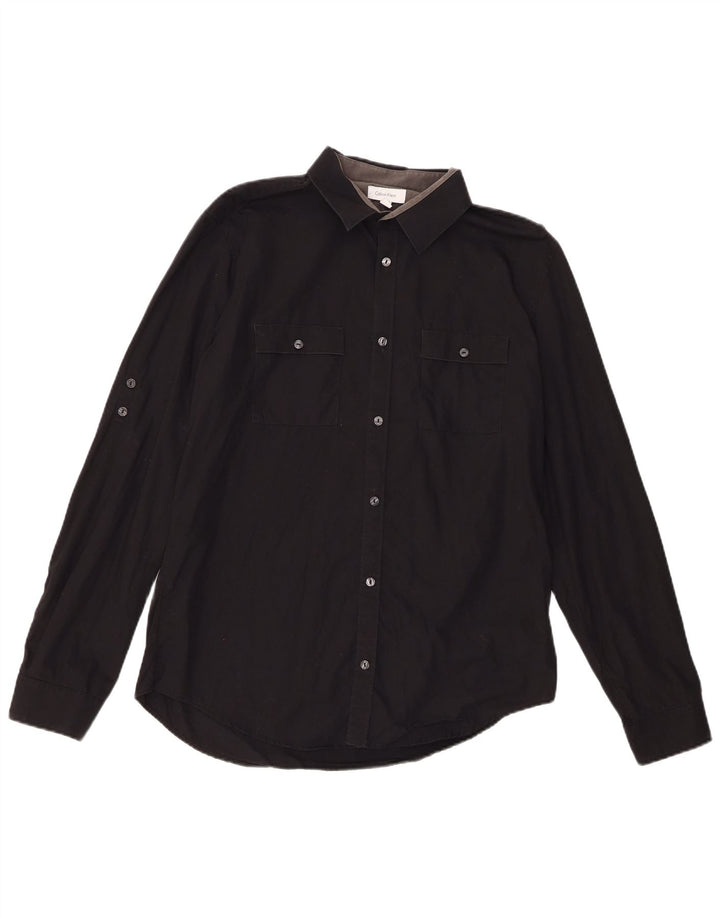 Ανδρικό πουκάμισο Calvin Klein, μεσαίο μαύρο βαμβακερό