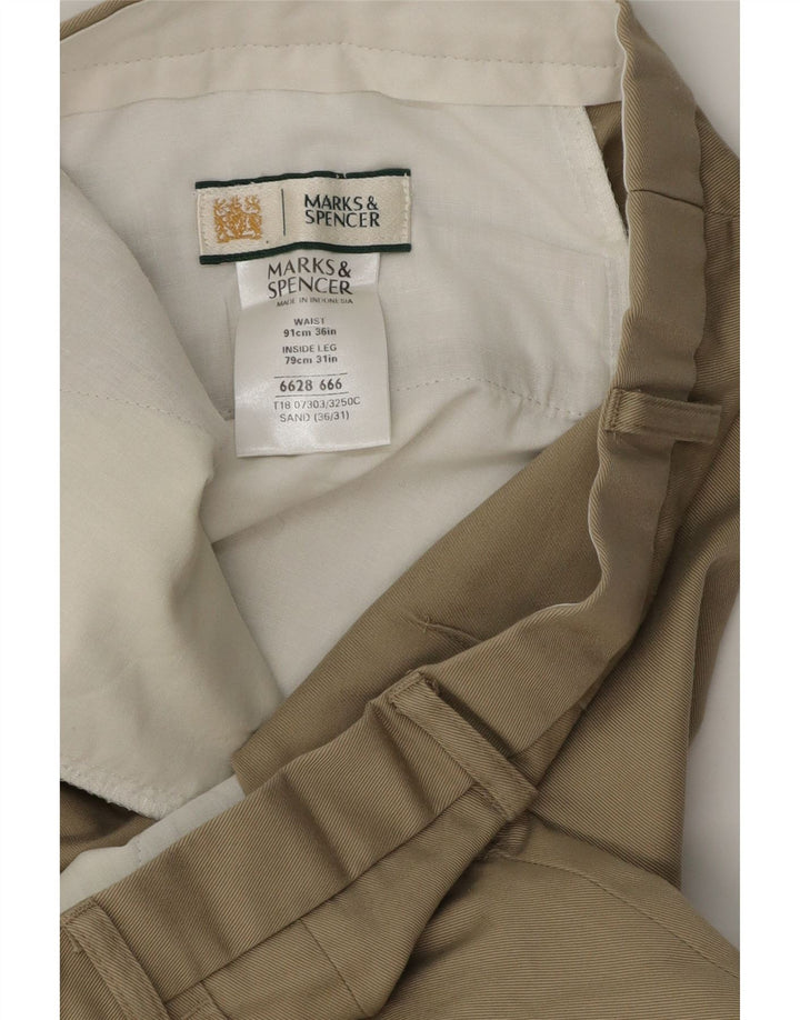 MARKS & SPENCER Ανδρικό παντελόνι με καρφίτσα W36 L31 Μπεζ βαμβακερό