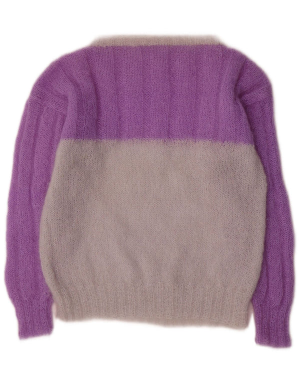 Vintage γυναικείο πουλόβερ με λαιμό σκάφος UK 14 Medium Purple Colourblock