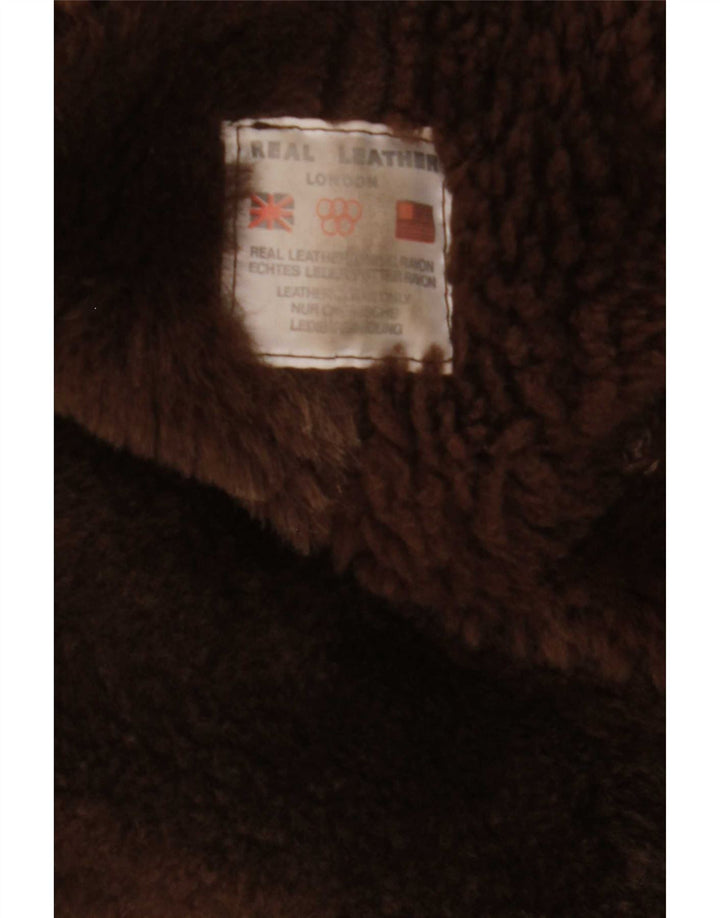 Vintage Γυναικείο Παλτό Shearling UK 14 Δέρμα μεσαίου καφέ