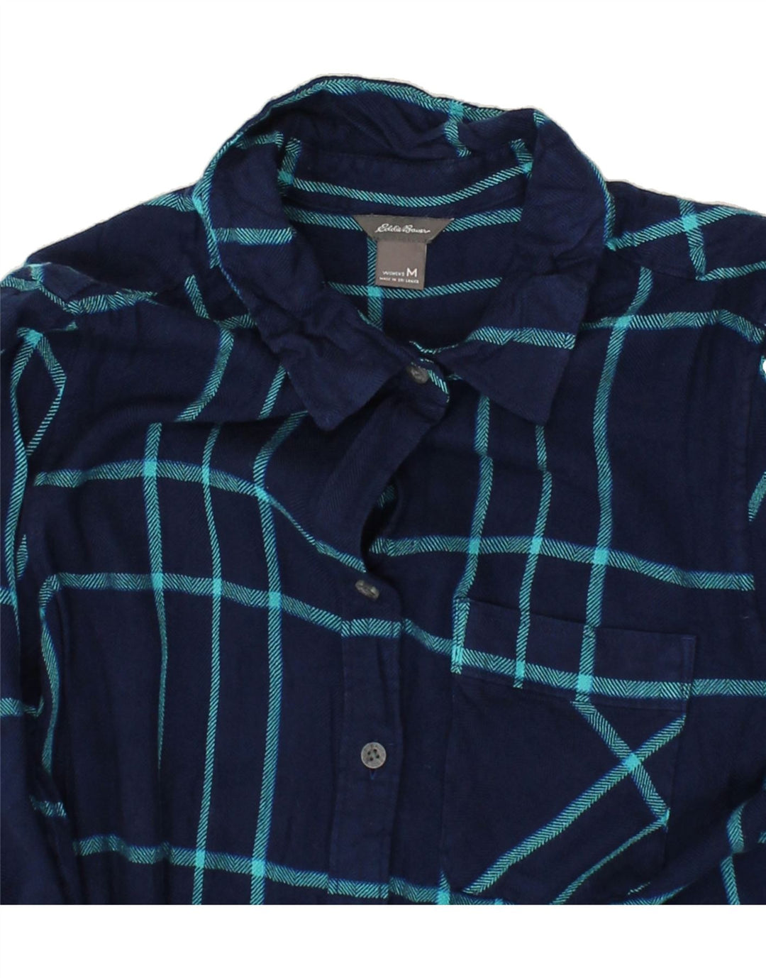 EDDIE BAUER Womens Flannel Shirt UK 14 Medium Navy Blue Check Rayon Vintage Eddie Bauer and Second-Hand Eddie Bauer from Messina Hembry 