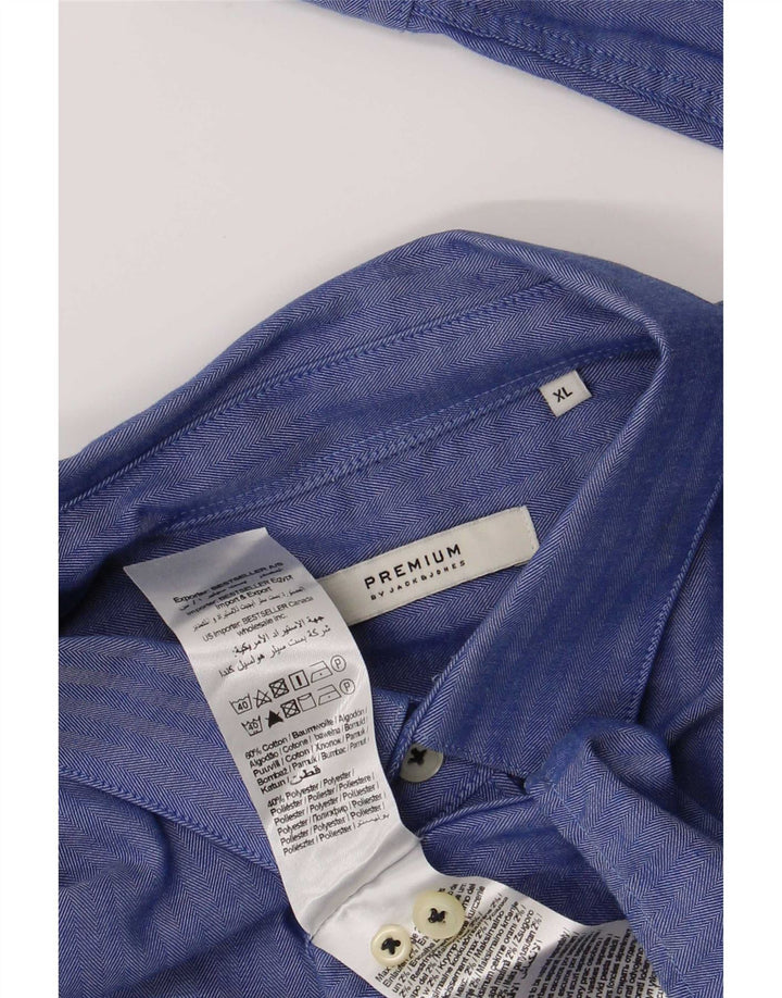 Jack & Jones Ανδρικό πουκάμισο XL Μπλε βαμβακερό ψαροκόκκαλο
