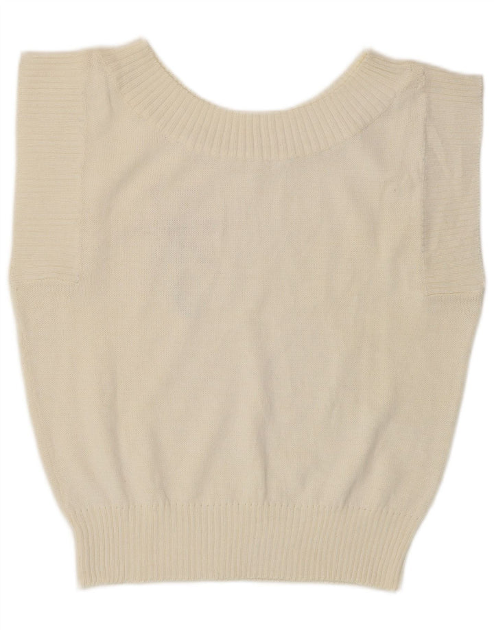 VINTAGE Womens Crop Vest Tank Top UK 14 Medium White
