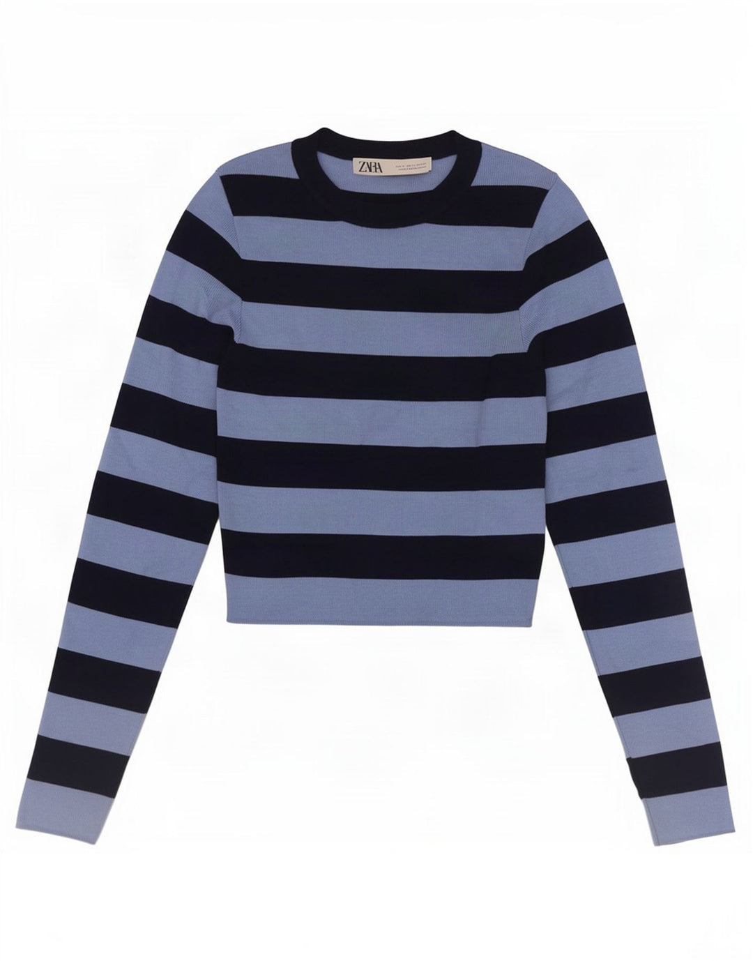 Zara Γυναικείο Crop Top Μακρυμάνικο UK 8 Μικρό Μπλε Ριγέ
