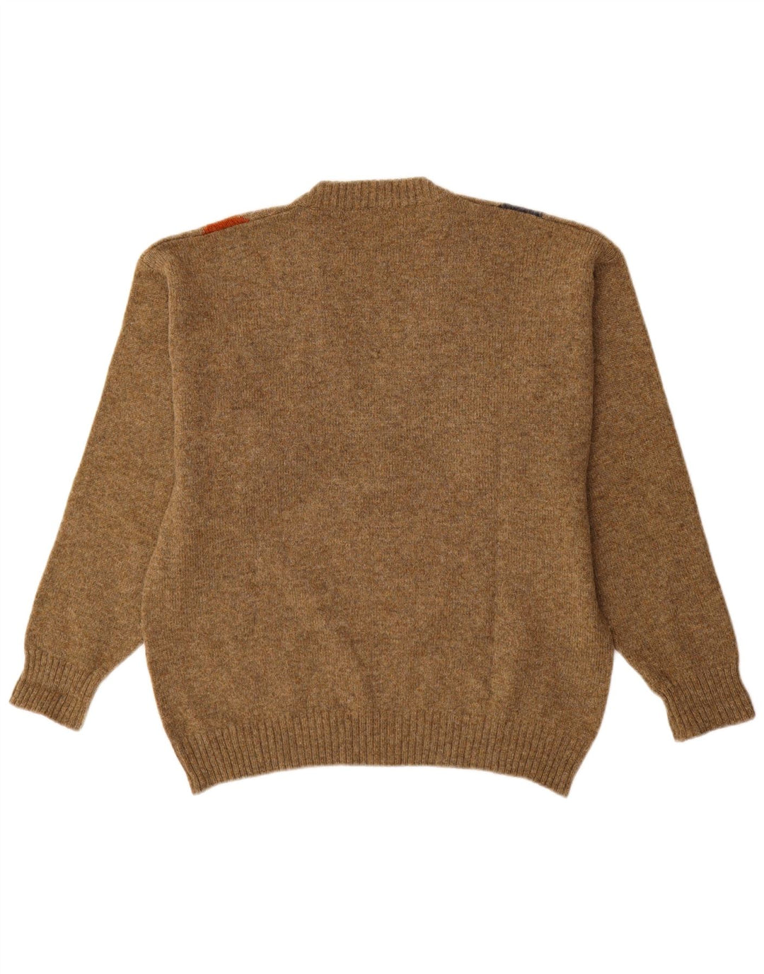 Vintage ανδρικό πουλόβερ με λαιμόκοψη σε μεσαίο καφέ Argyle/Diamond