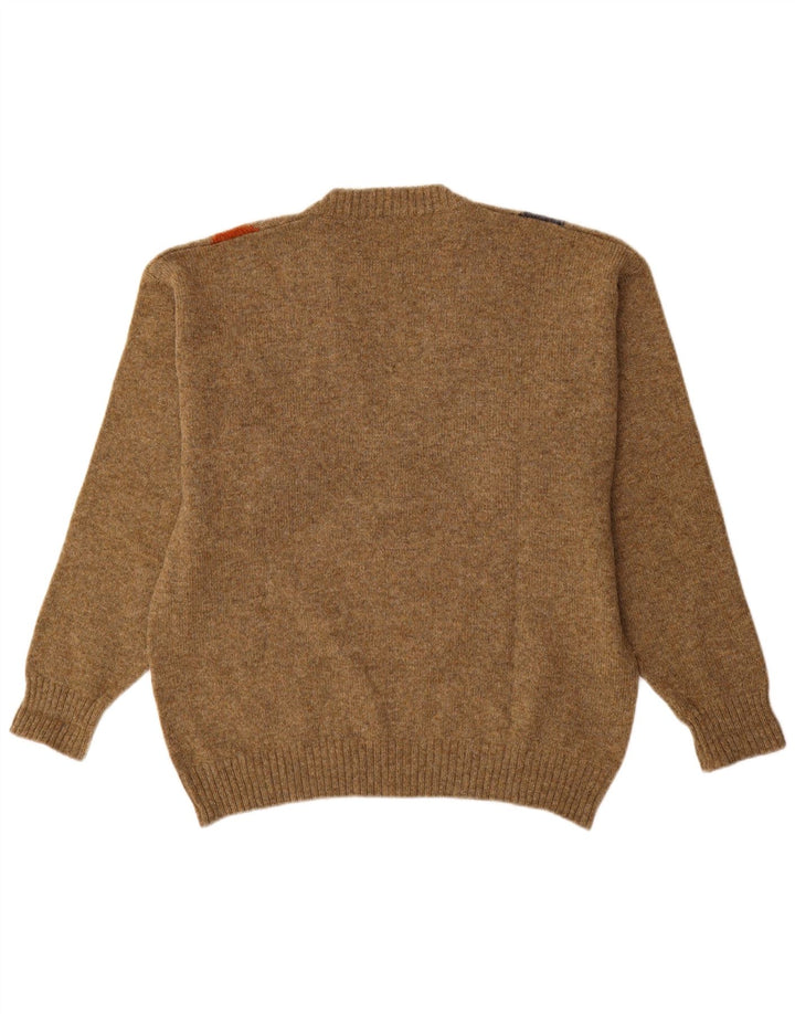 Vintage ανδρικό πουλόβερ με λαιμόκοψη σε μεσαίο καφέ Argyle/Diamond