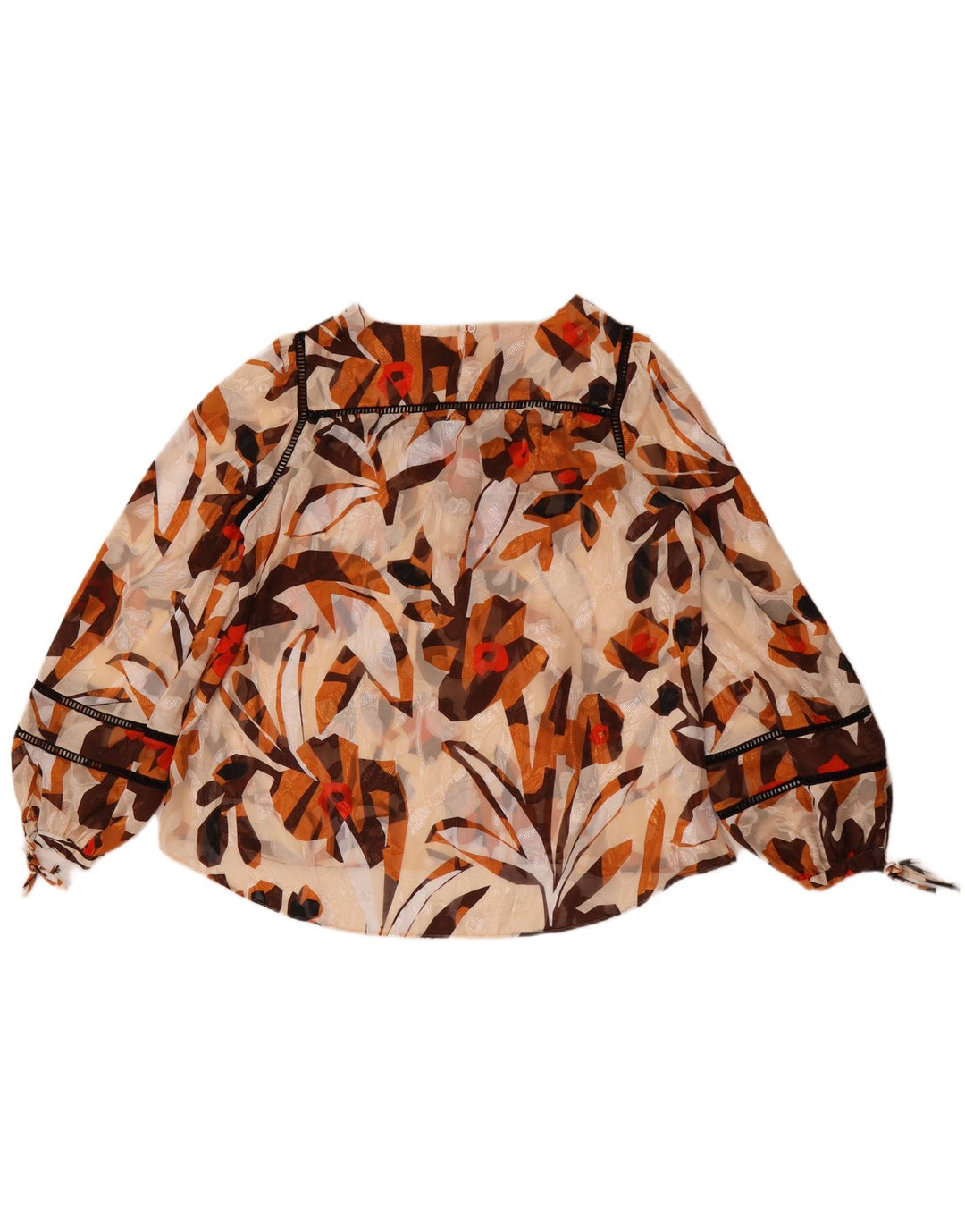 Massimo Dutti Γυναικεία See Through Μπλούζα Top EU 42 Large Beige Floral