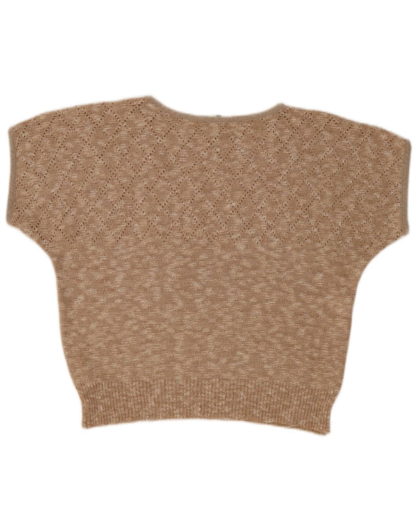 Vintage γυναικείο κοντομάνικο πουλόβερ με λαιμόκαυστο UK 14 Medium Beige