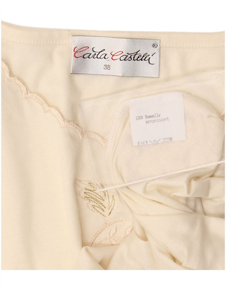 VINTAGE Γυναικείο T-Shirt Top EU 38 Medium Off White Floral βαμβακερό