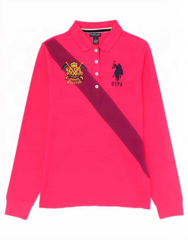 Πόλο Ασν. Γυναικείο γραφικό πουκάμισο UK 14 Large Pink Colourblock