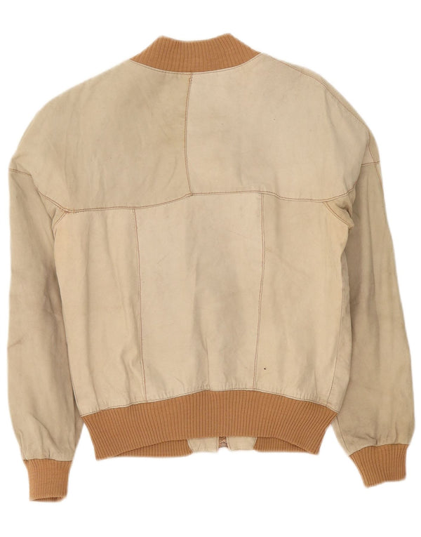 Vintage Γυναικείο Bomber Δερμάτινο Μπουφάν UK 14 Medium Beige