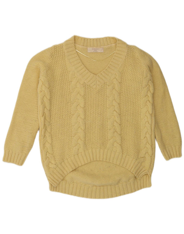 Zara Γυναικείο πουλόβερ με V λαιμόκοψη UK 14 Medium Yellow