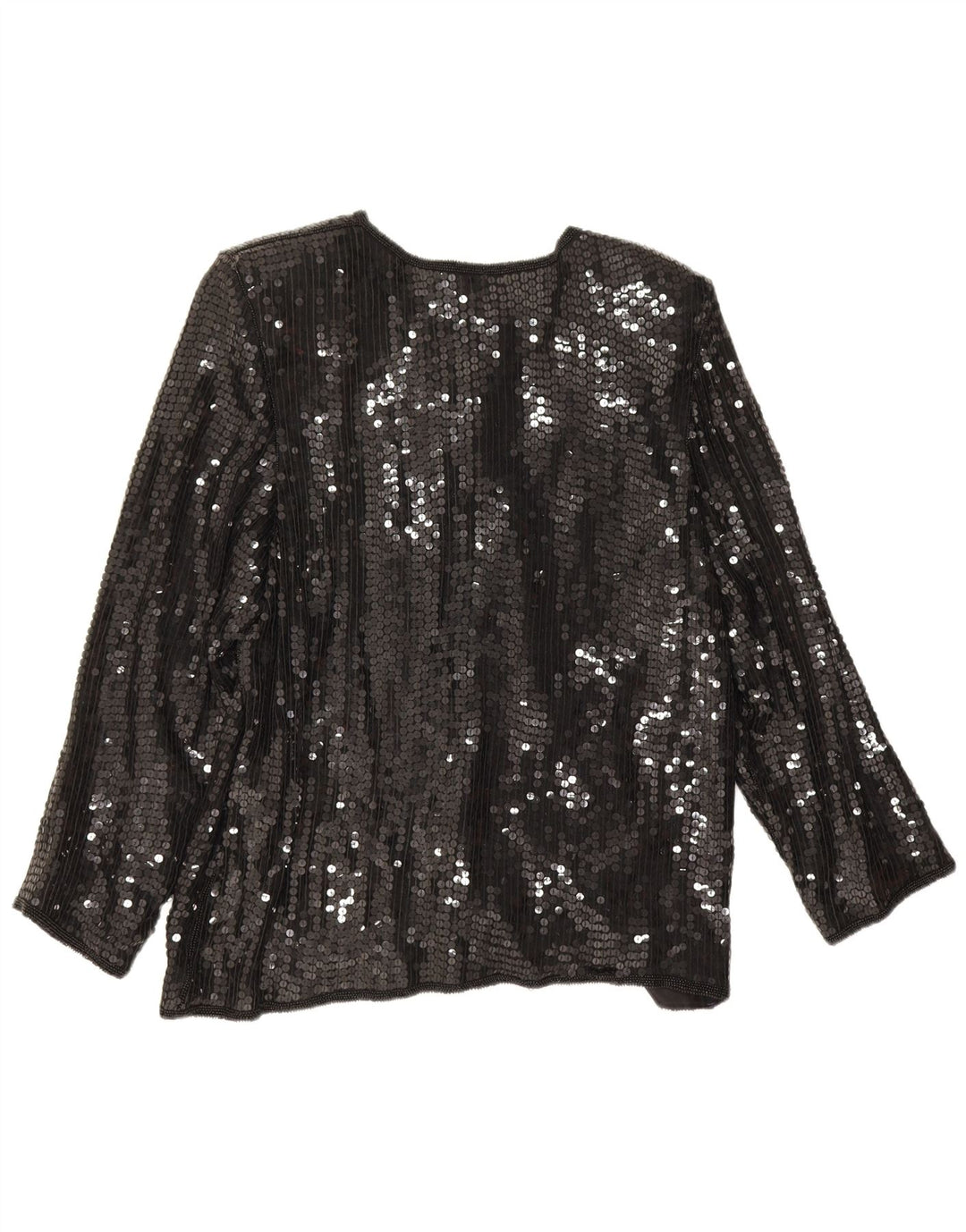 Vintage γυναικεία παγιέτα μπλούζα UK 14 Medium Black Silk