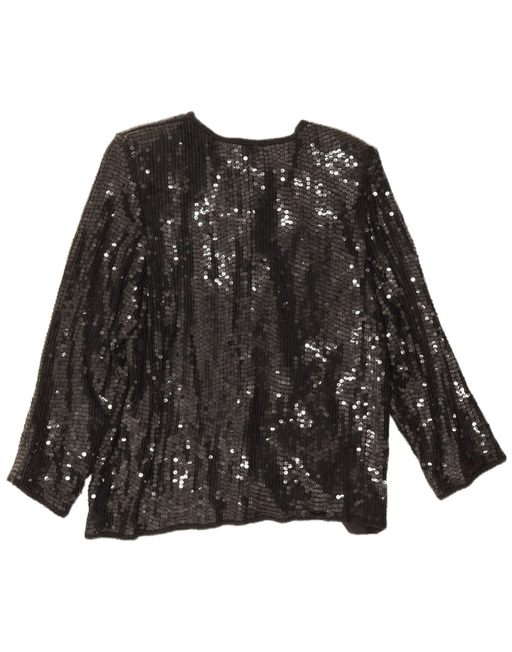Vintage γυναικεία παγιέτα μπλούζα UK 14 Medium Black Silk