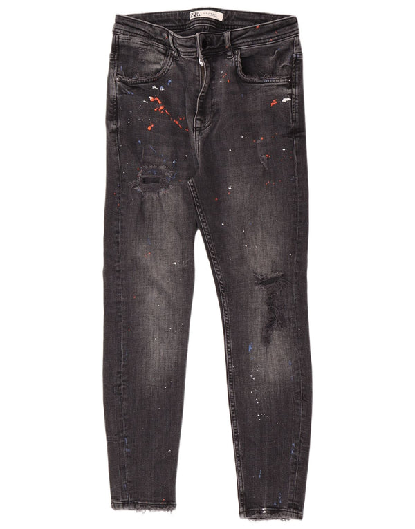 Zara Ανδρικά στενά τζιν EU 38 Small W30 L27 Βαμβακερά μαύρα στίγματα
