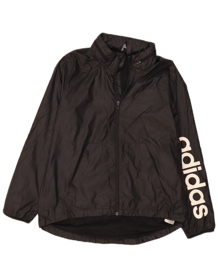 Adidas Γυναικείο γραφικό μπουφάν βροχής UK 16/18 μεγάλο μαύρο πολυεστέρα