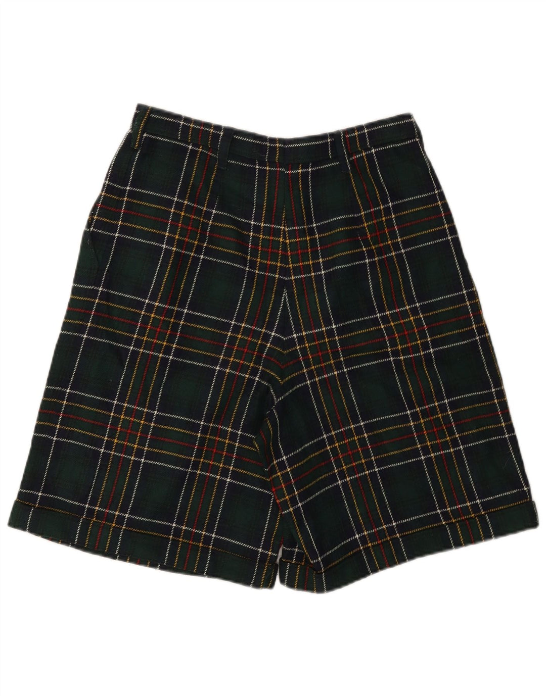 VINTAGE Γυναικείο Ψηλόμεσο Σορτς W28 Μεσαίο Πράσινο Καρό