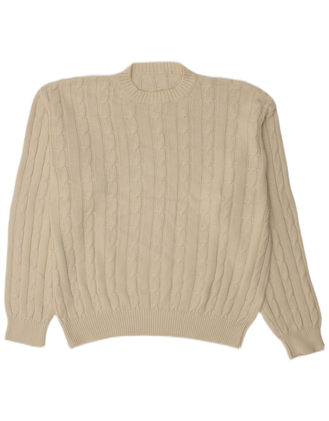 Vintage ανδρικό πουλόβερ με λαιμόκοψη, μεσαίο από λευκό βαμβακερό