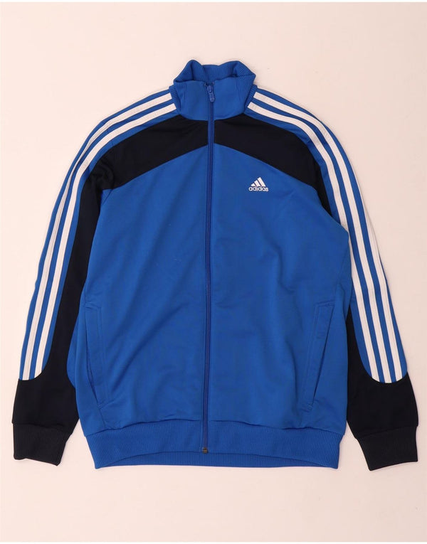 ADIDAS Boys Graphic Tracksuit Top Jacket 13-14 Years Blue Colourblock