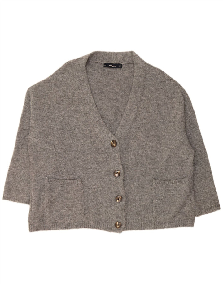 Zara Γυναικείο πουλόβερ με ζακέτα UK 10 Small Grey Acrylic