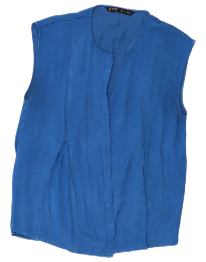 ZARA Γυναικείο Αμάνικο Πουκάμισο Μπλούζα UK 10 Small Blue Spotted