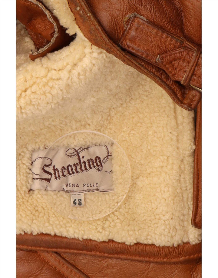 Vintage Ανδρικό Shearling Jacket 3 Button IT 48 Medium Brown Colorblock