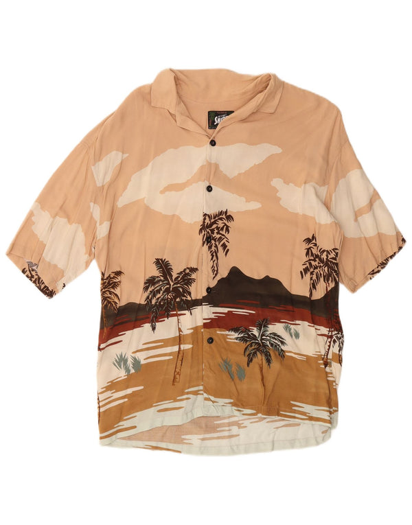 PULL & BEAR Mens Short Sleeve Shirt Medium Pink Viscose Hawaiian