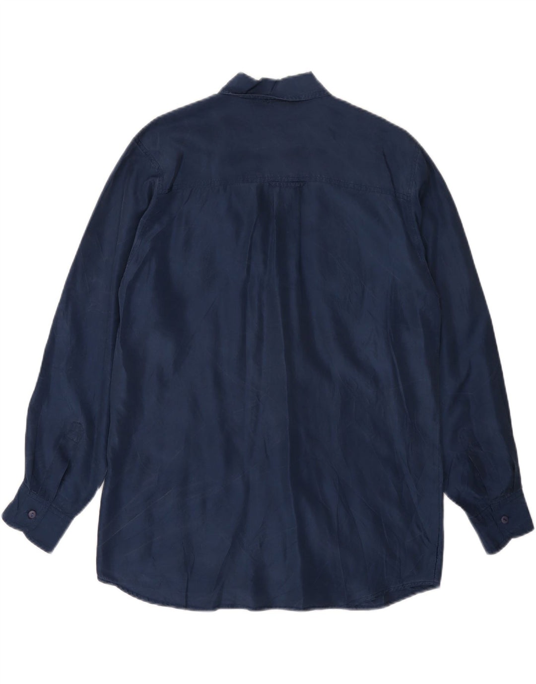 VINTAGE Γυναικείο πουκάμισο Oversized UK 10 Small Navy Blue Silk
