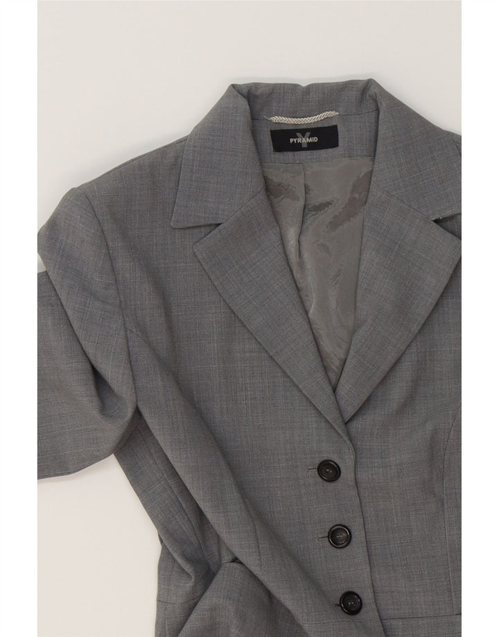 PYRAMID Womens 4 Button Blazer Jacket UK 12 Medium Grey Polyester Vintage Pyramid and Second-Hand Pyramid from Messina Hembry 