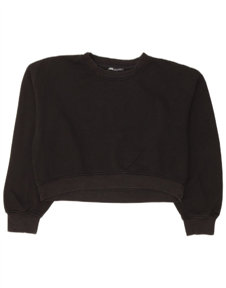 Zara Γυναικεία φούτερ Crop Jumper UK 14 Medium Black Cotton