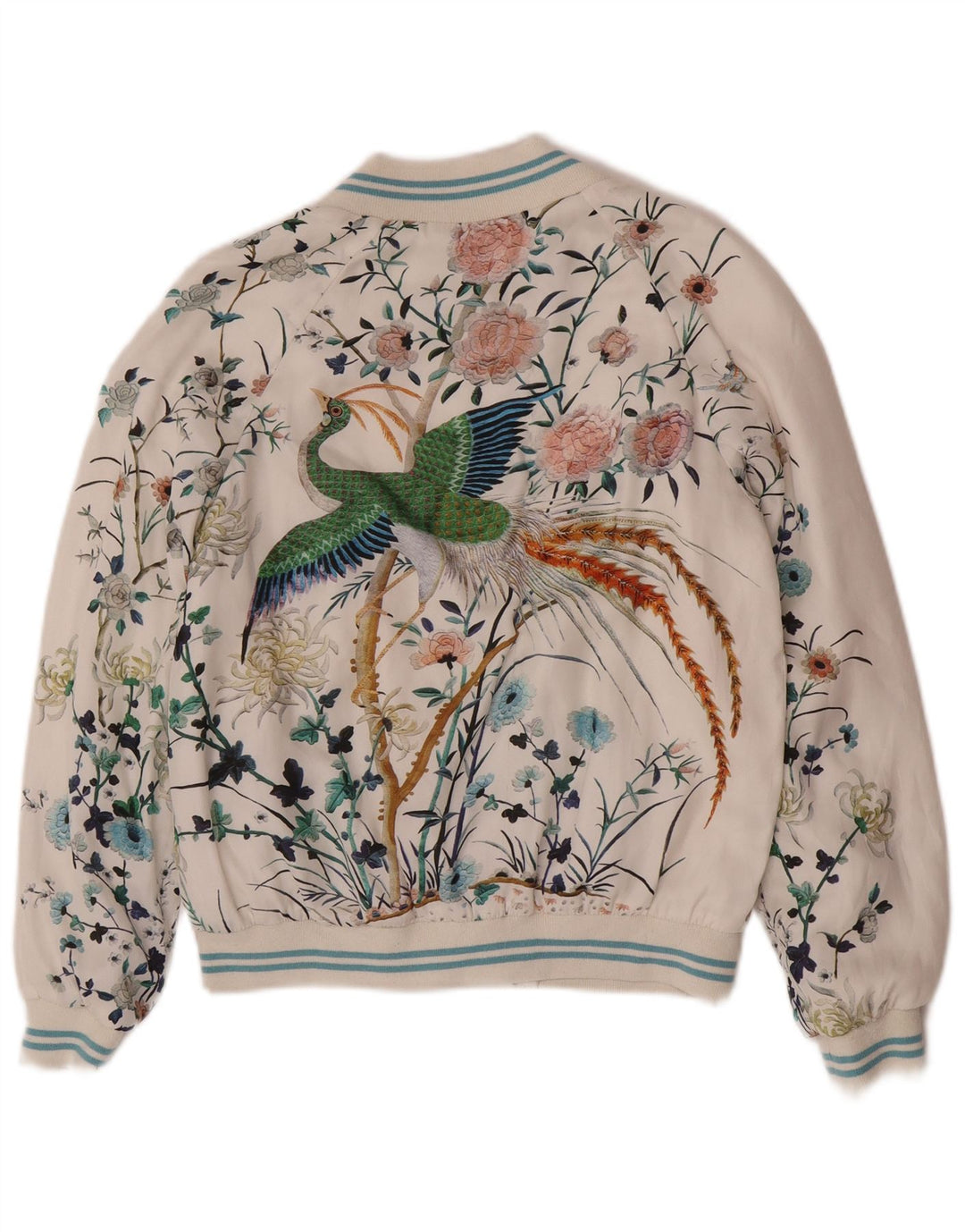 Zara Γυναικείο Graphic Bomber Jacket UK 6 XS White Floral Polyester