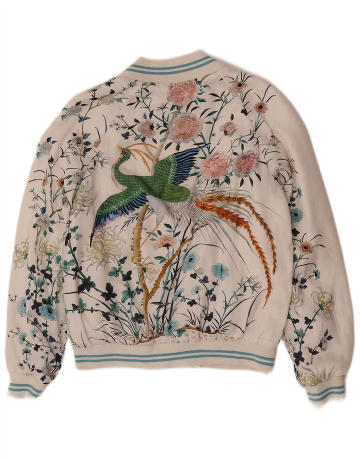 Zara Γυναικείο Graphic Bomber Jacket UK 6 XS White Floral Polyester