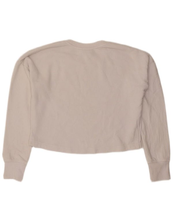 Champion Womens Oversized Crop Graphic Φούτερ Jumper UK 10 Small White