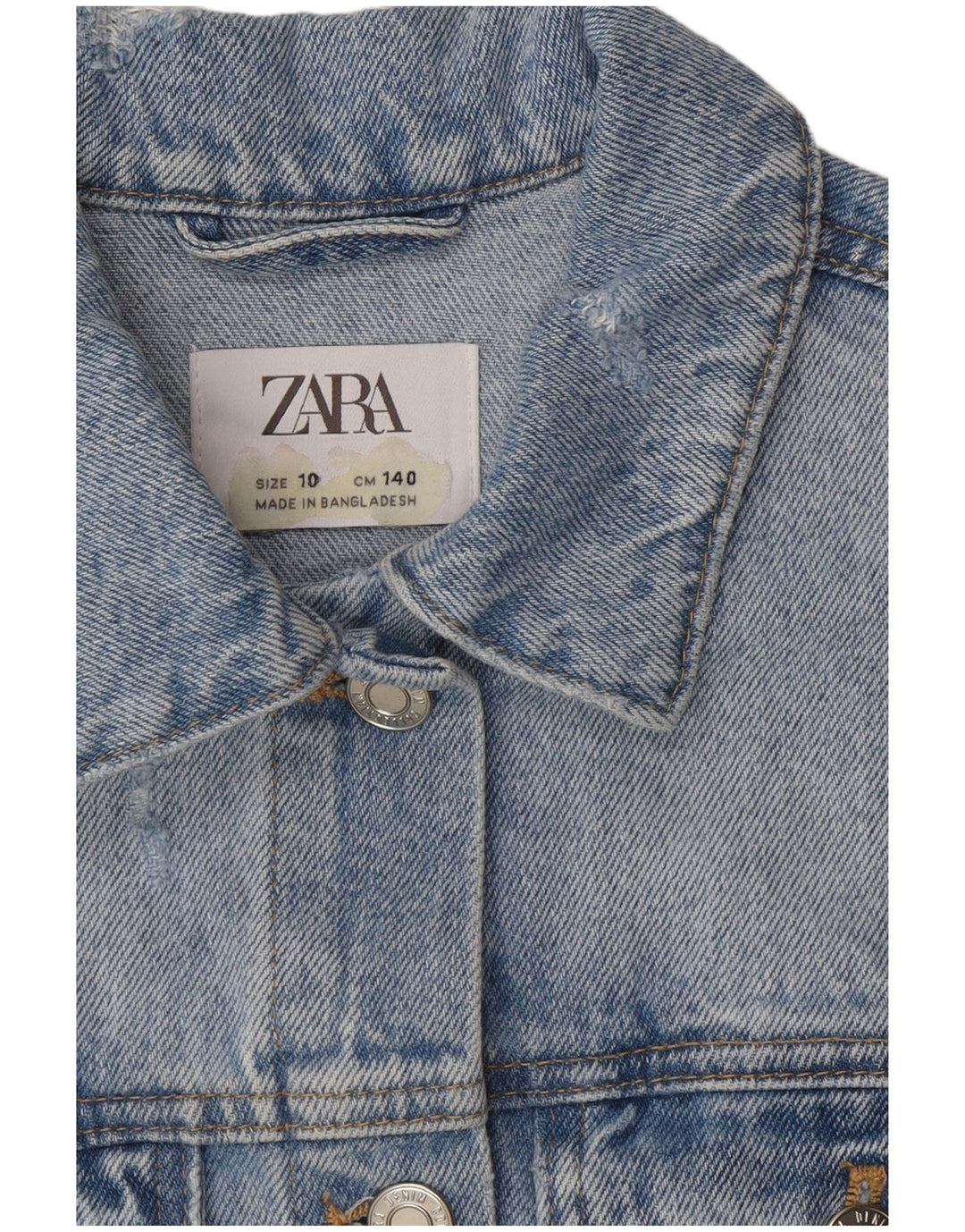 Zara Girls Distressed Denim Jacket 9-10 Years Blue