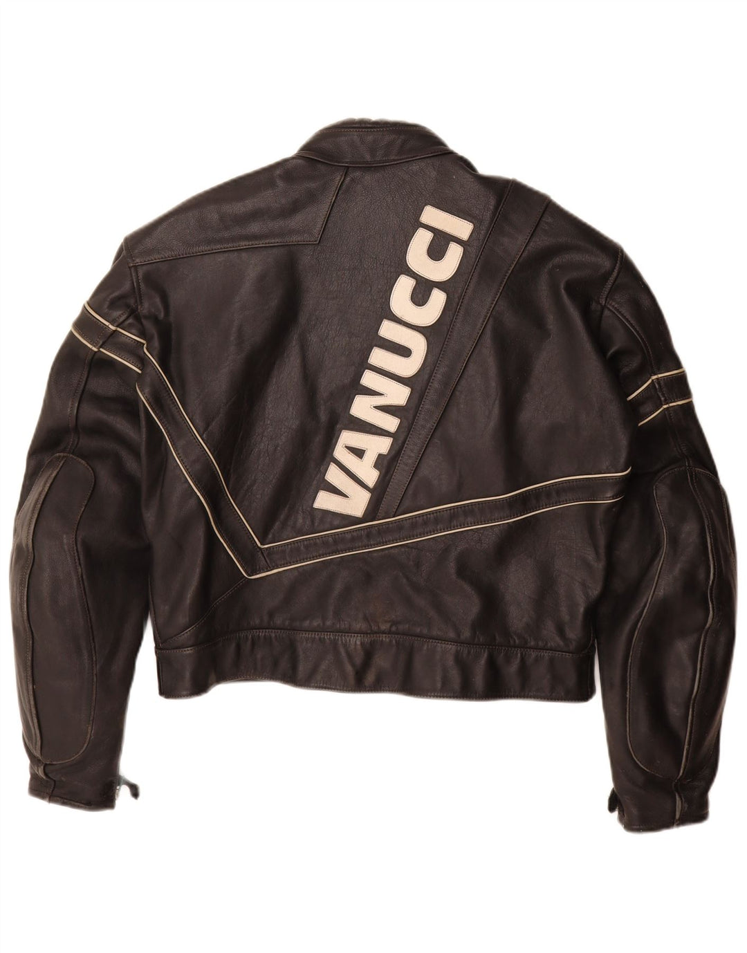 Vanucci Mens Graphic Leather Racer Jacket IT 58 3XL Μαύρο