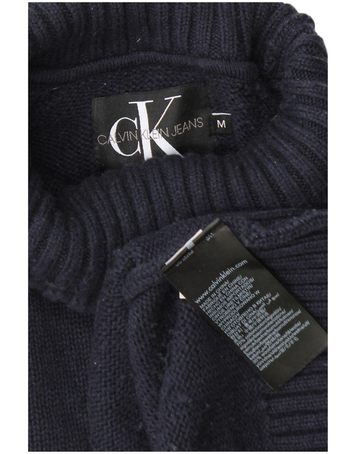 Calvin Klein Jeans Ανδρικό πουλόβερ με ρολό λαιμόκοψη, μεσαίο μπλε βαμβακερό