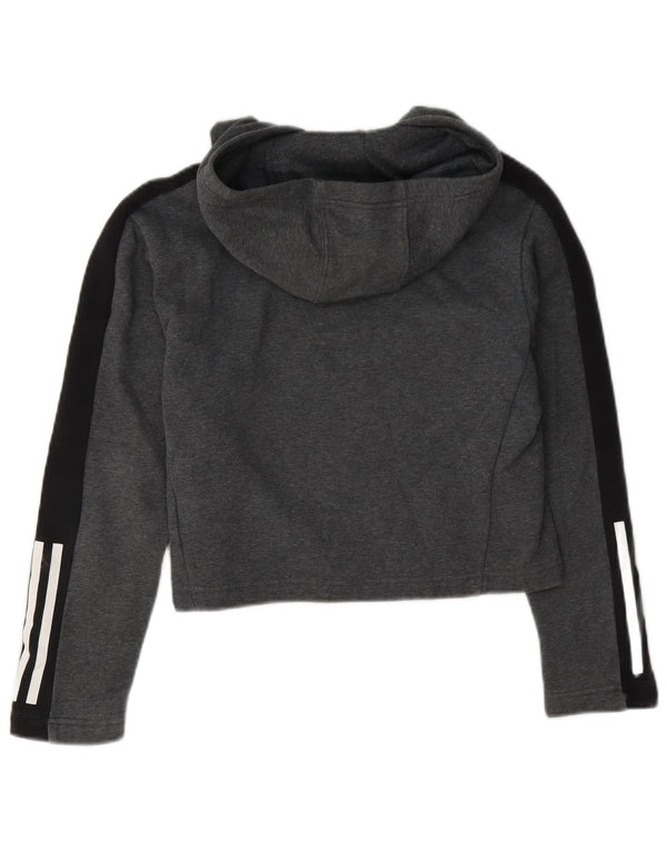 Adidas Girls Crop Hoodie Jumper 11-12 Years Grey Colourblock Cotton