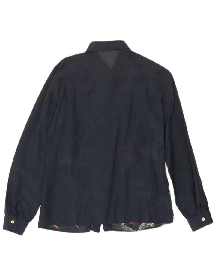 Vintage γυναικείο γραφικό πουκάμισο IT 42 Medium Navy Blue Acetate
