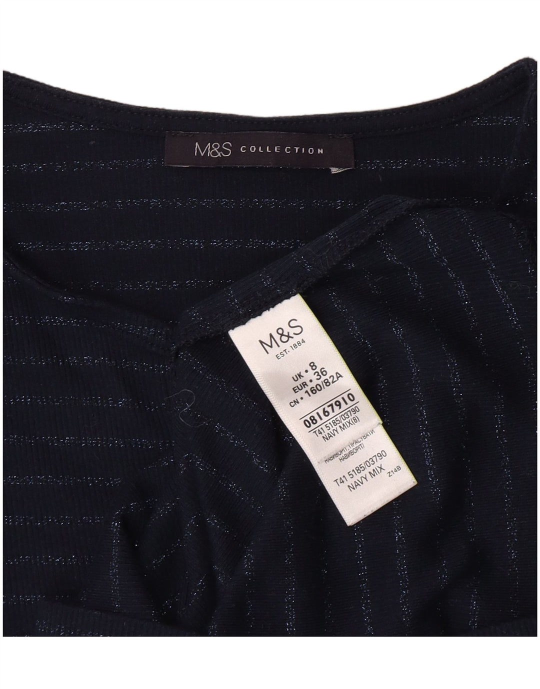 Marks & Spencer Γυναικεία μπλούζα μακρυμάνικη UK 8 Small Navy Blue ριγέ