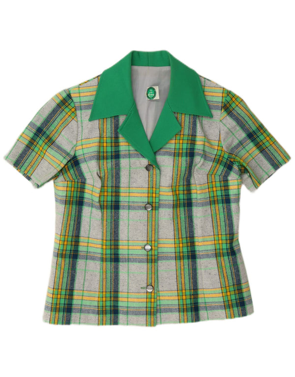Vintage Womens Short Sleeve Shirt Blouse IT 40 Small Green Check Polyester