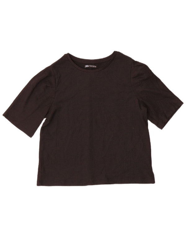 Zara Γυναικείο T-Shirt Top UK 14 Medium Black Polyester