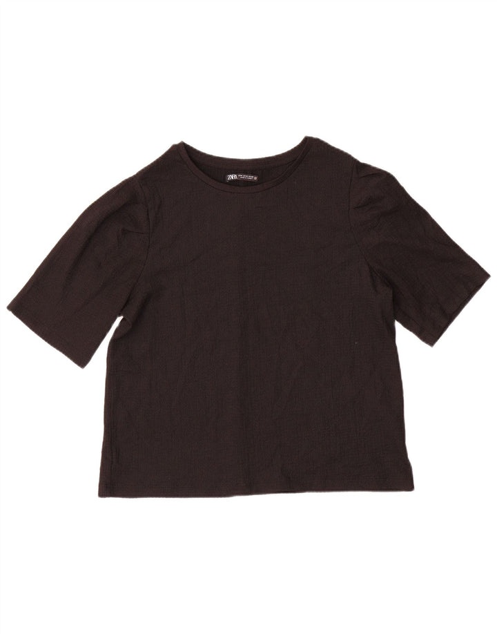 Zara Γυναικείο T-Shirt Top UK 14 Medium Black Polyester
