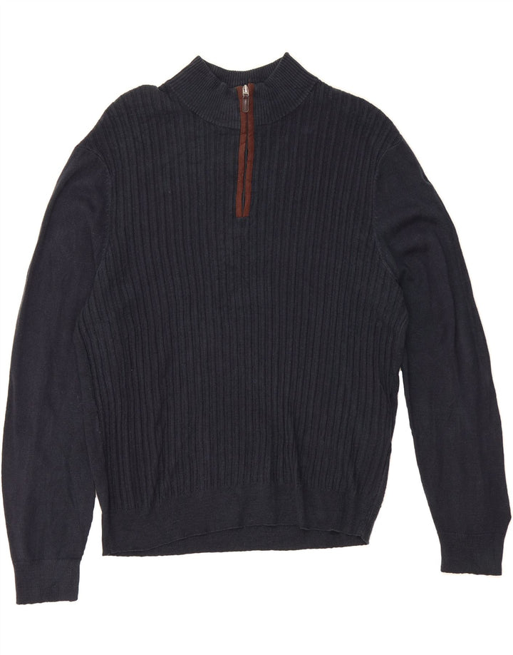 DOCKERS Mens Zip Neck Jumper Sweater Large Navy Blue Acrylic Vintage Dockers and Second-Hand Dockers from Messina Hembry 