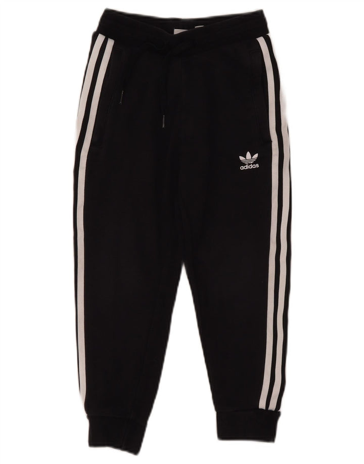 ADIDAS Boys Tracksuit Trousers Joggers 6-7 ετών Μαύρο Βαμβακερό